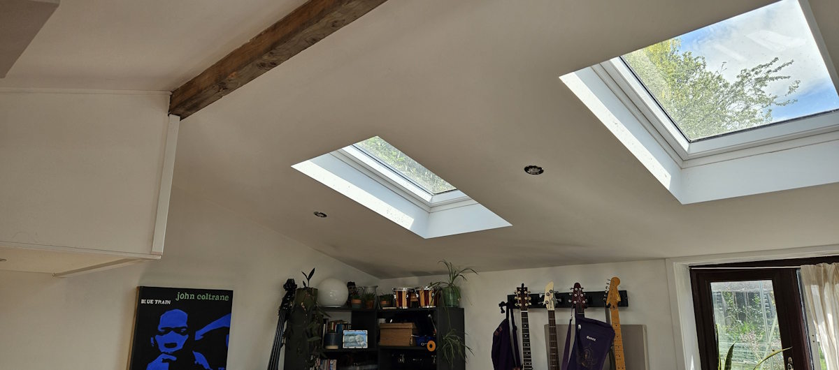 Skylights in the studio ceiling at Rickinghall Folk Studio